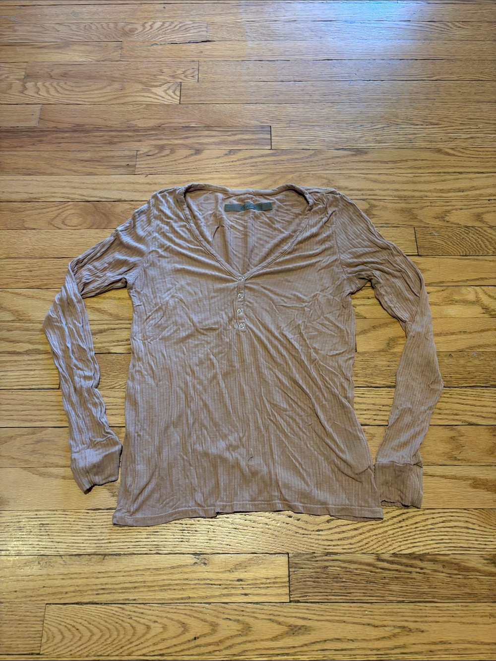 ENZA COSTA Ribbed Jersey Long Sleeve Top In Camel S V-Neck Henley Silk Blend